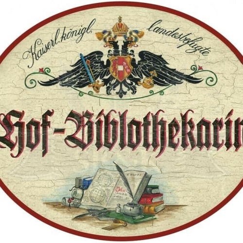 KuK Nostalgie Holzschild - Landesbefugte Hof-Bibliothekarin - Bücher Feder TH