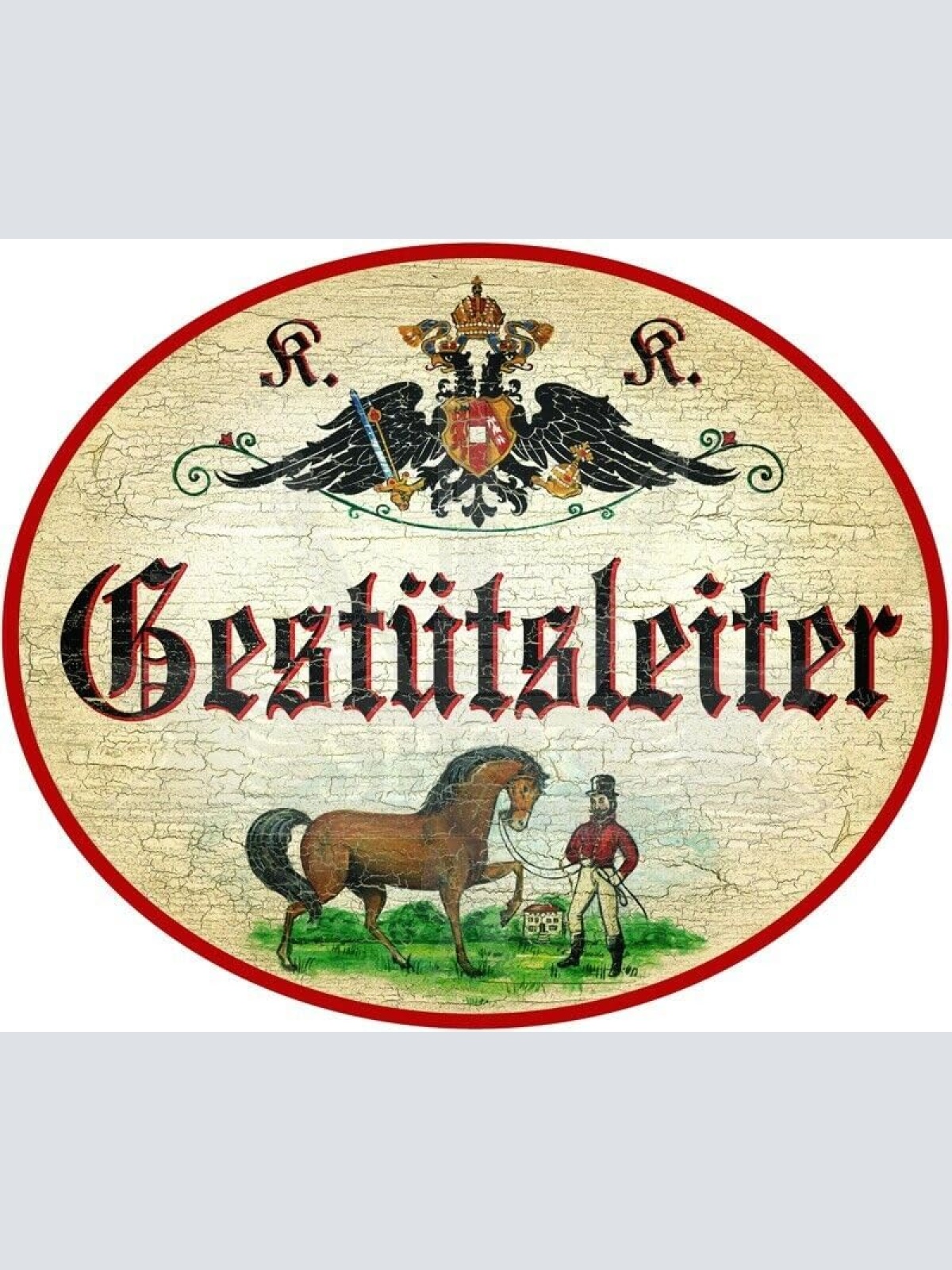 KuK Nostalgie Holzschild - Gestütsleiter - Pferd Reiter TH (Größe: 19x23)