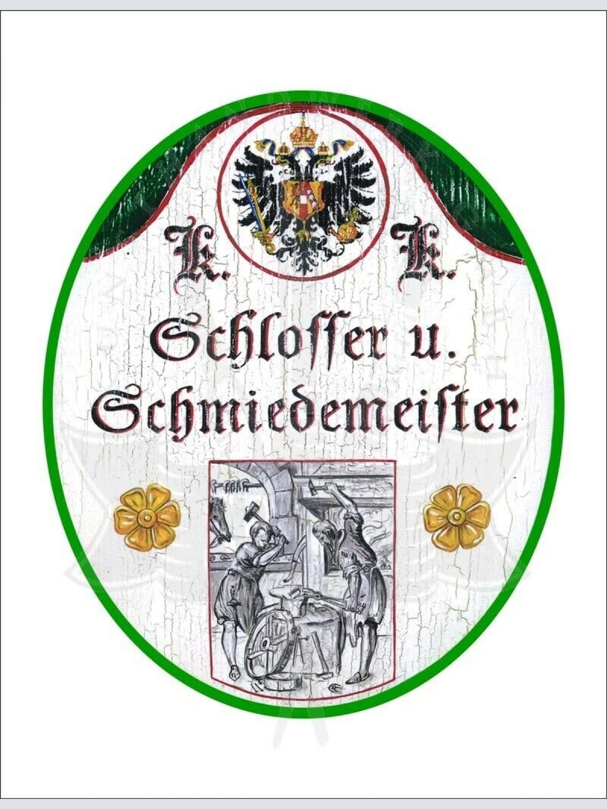 KuK Nostalgie Holzschild - Schlosser u. Schmiedemeister - Amboss Hammer TH