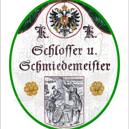 KuK Nostalgie Holzschild - Schlosser u. Schmiedemeister - Amboss Hammer TH