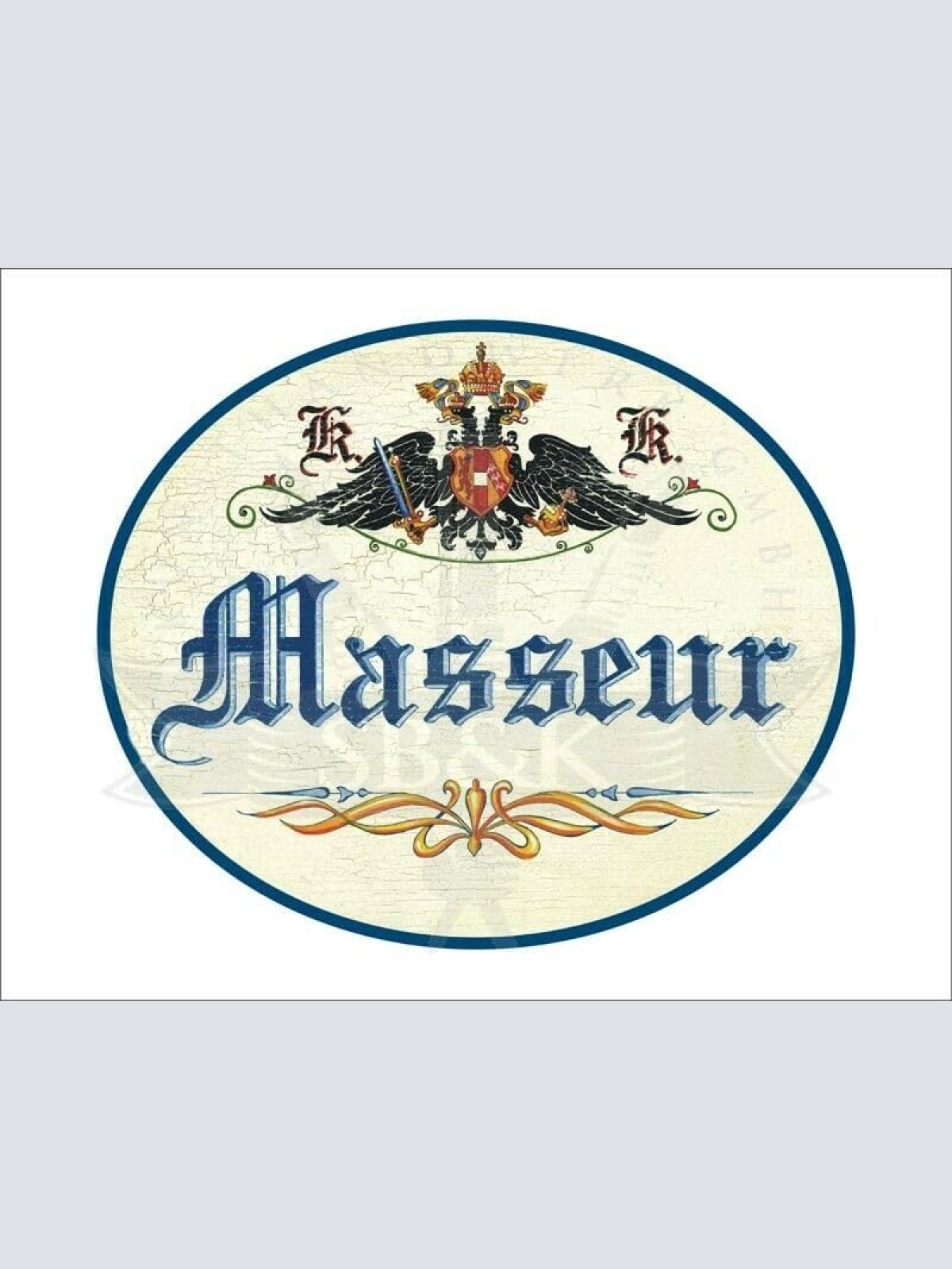 KuK Nostalgie Holzschild - Masseur - Ornament TH (Größe: 28x34)