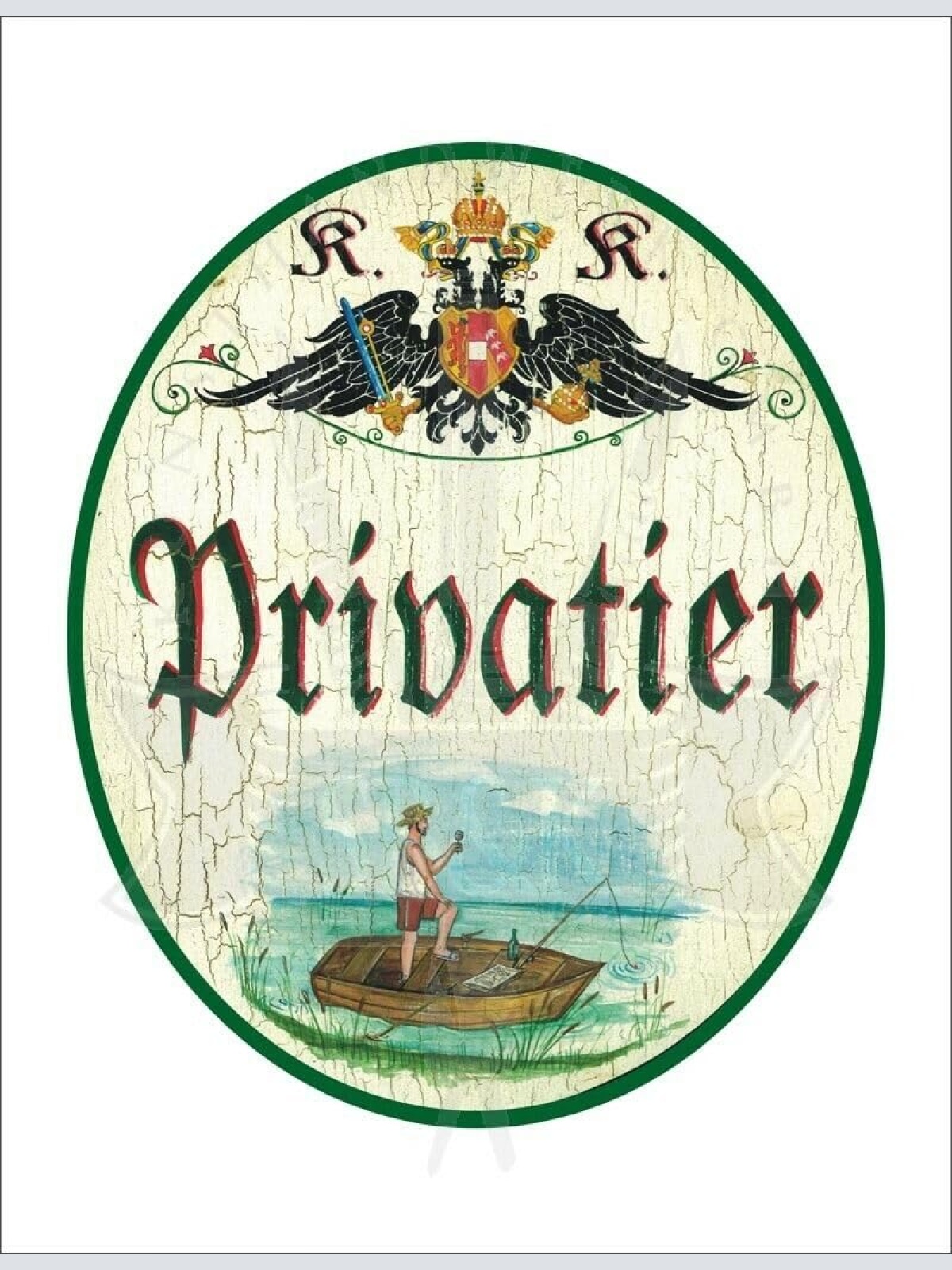 KuK Nostalgie Holzschild - Privatier - Boot Angler TH (Größe: 28x34)