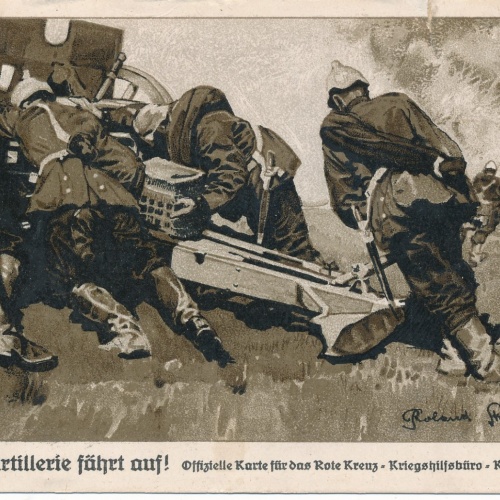 AK Militaria Deutsche Artillerie fährt auf Ansichtskarte (18028)
