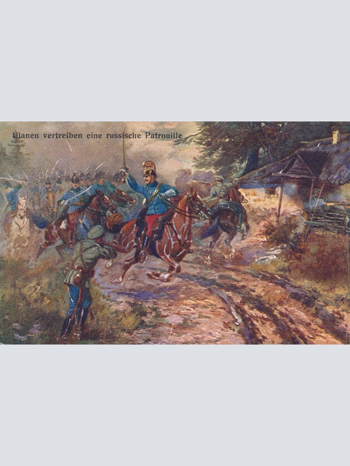 AK Militaria Ulanen vertreiben eine Russische Patrouille Ansichtskarte (18023)