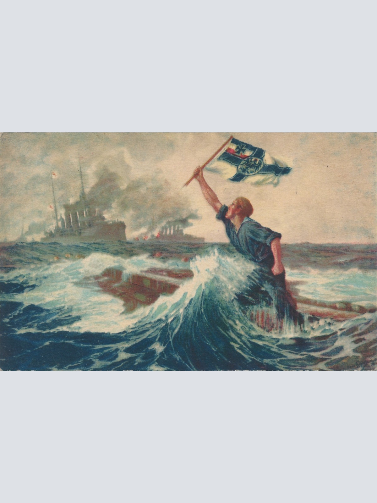 AK der letzte Mann mit Flagge Ansichtskarte (18126)