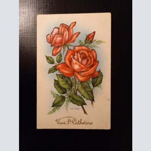 Blumenstrauß Rote Rosen Vive S.Catherine Prägekarte 30153 Gr