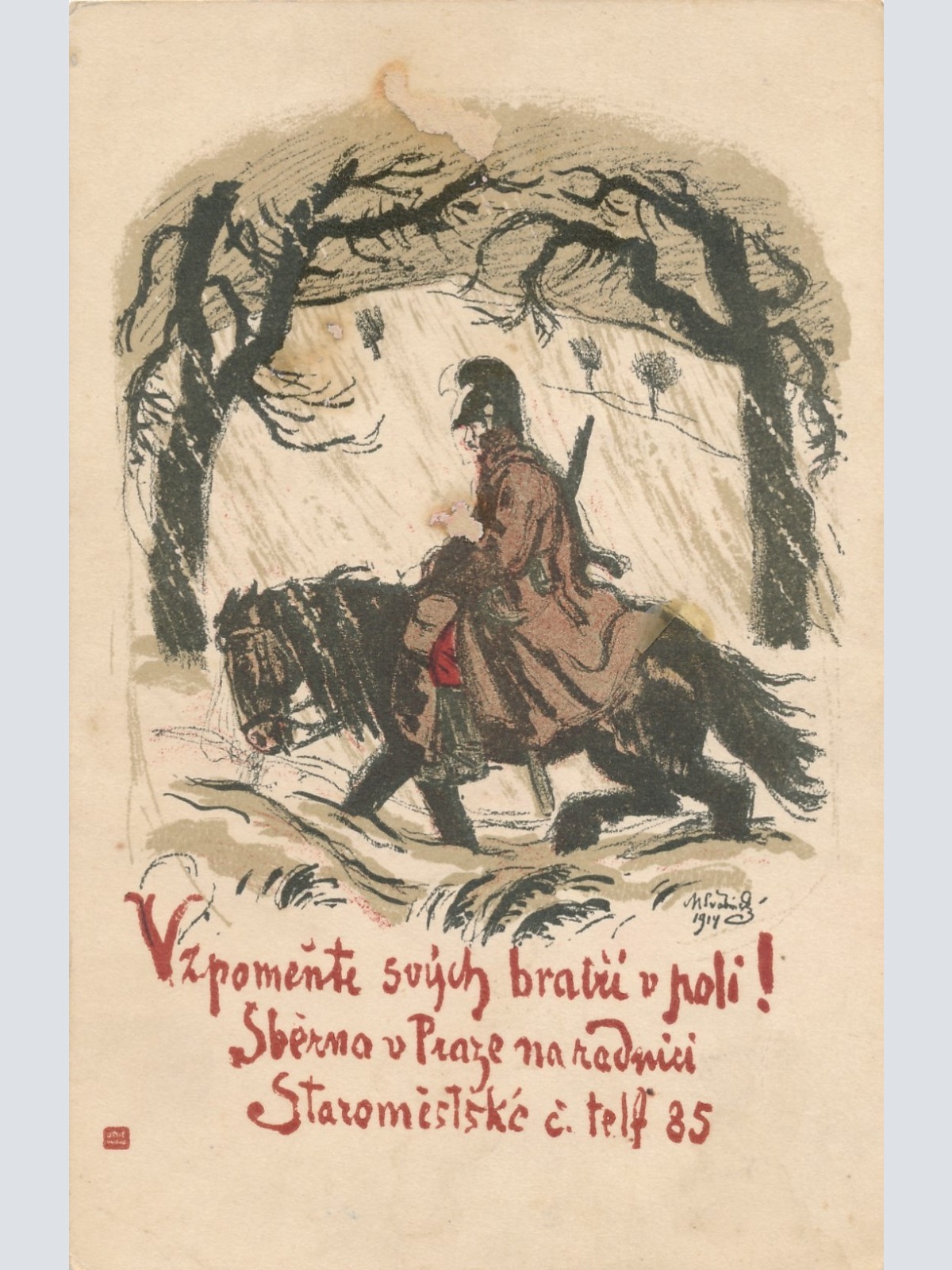 AK Militaria Soldat auf Pferd Karte zugunsten gef. Soldaten (18037)