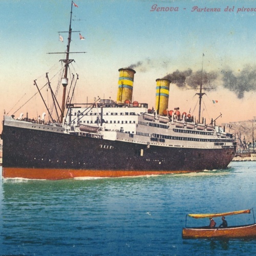 AK vom Dampfer VGenova Partenza del piroscafo Ansichtskarte (18169)
