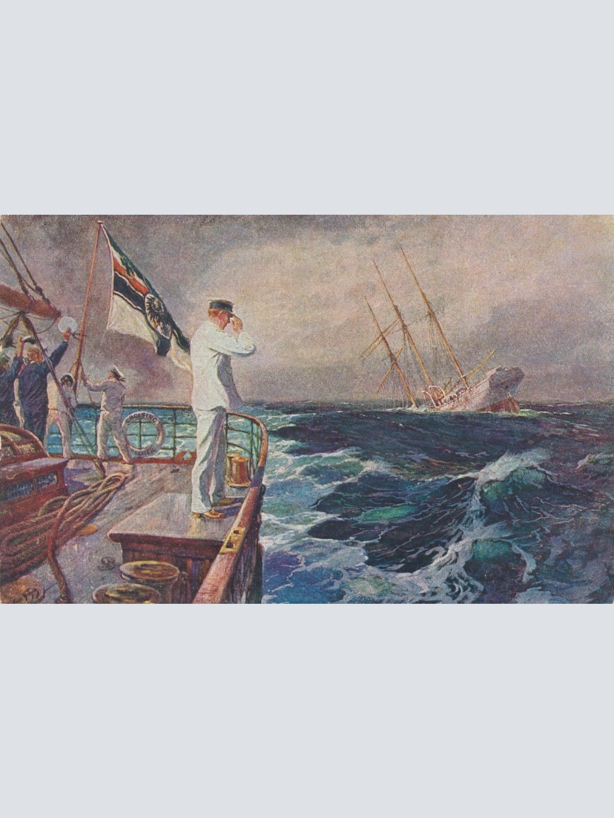 AK der Letzte gruß Kapitän Salutiert untergehenden Schiff Ansichtskarte (18241)