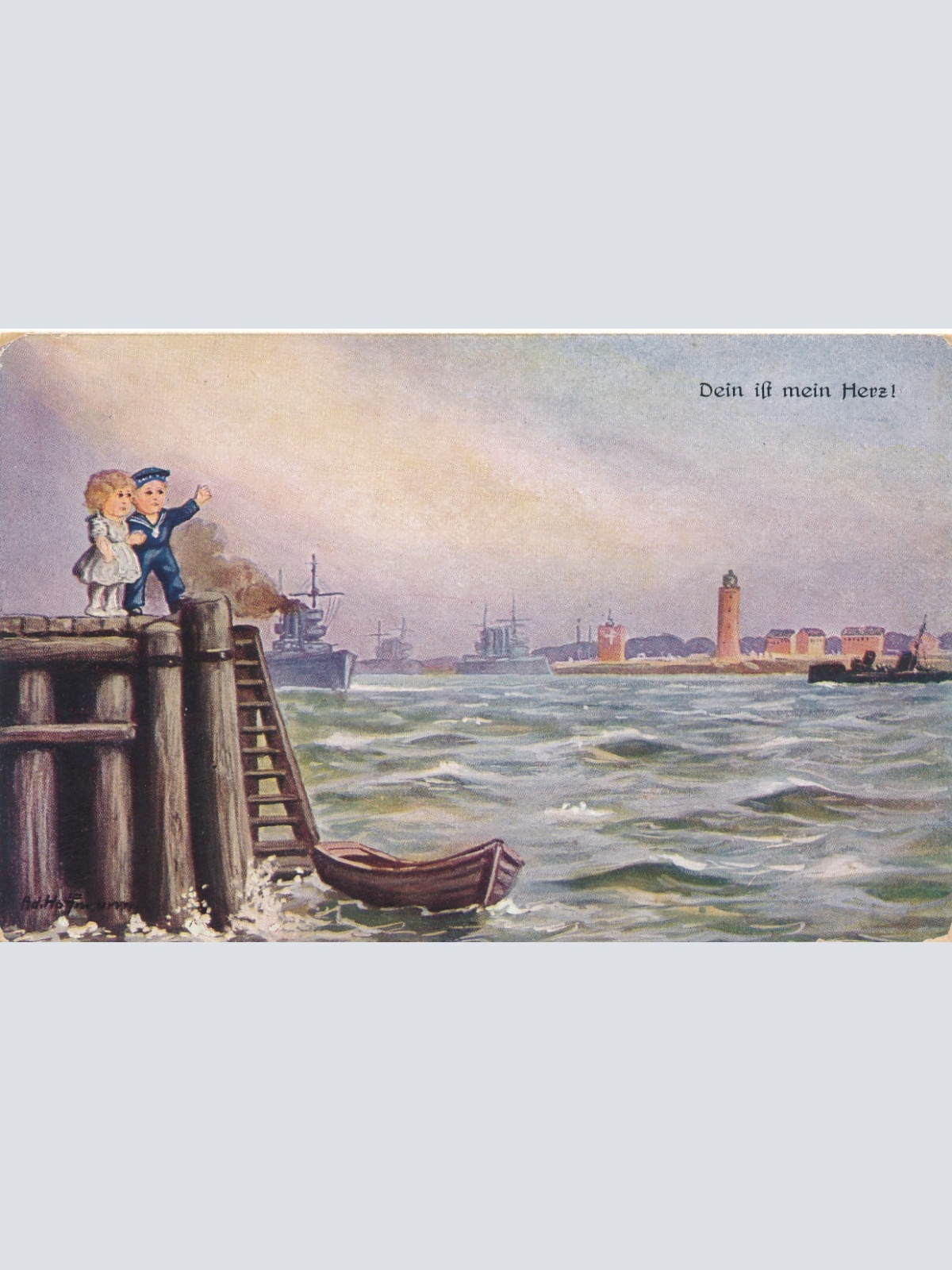 Künstler AK dein ist mein Herz Mädchen und Bub Ansichtskarte (18324)