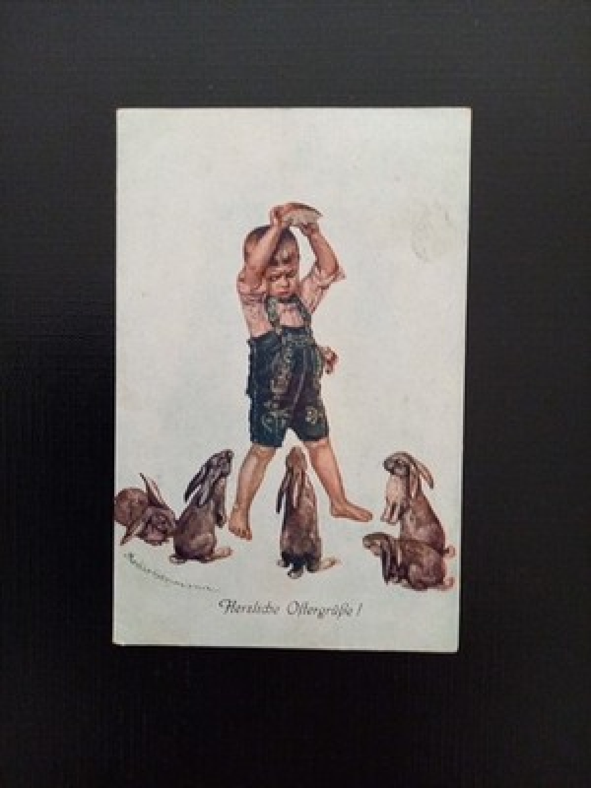 Herzliche Ostergrüße Bub Mit 5 Osterhasen Gr