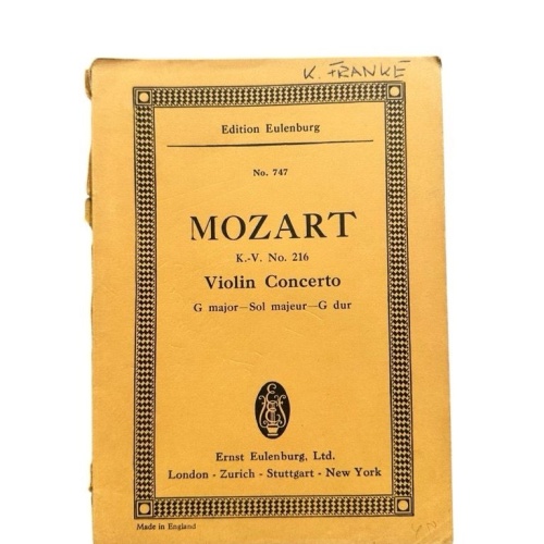 Partitur Mozart Konzert G-major: KV 216. Violine und Orchester Mozart, Wolfgang