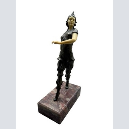 Art Déco Deco Figur Thai Tänzerin Bronze Elfenbein Stil Marmor Skulptur 1930