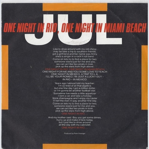 Jul* - One Night In Rio, One Night In Miami Beach (7", Single)