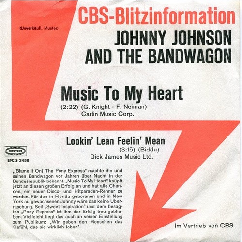 Johnny Johnson And The Bandwagon - Music To My Heart (7", Single, Promo)