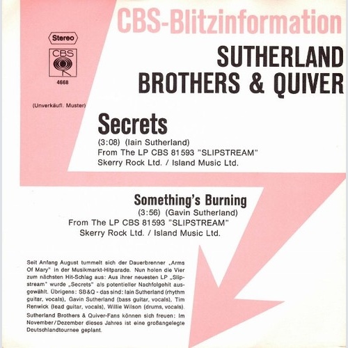 Sutherland Brothers & Quiver - Secrets (7", Single, Promo)