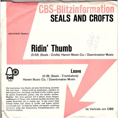 Seals & Crofts - Ridin' Thumb (7", Single, Promo)