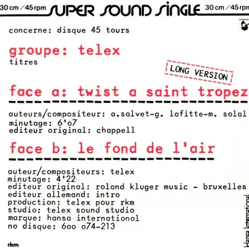 Telex - Twist A Saint Tropez (Long Version) (12", Single)