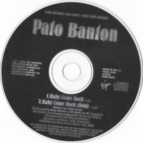 Pato Banton - Baby Come Back (CD, Single, Promo)