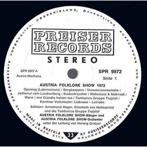 Austria Folklore Show-Sänger, Austria Folklore Show-Orchester, Herwig Gratzer...
