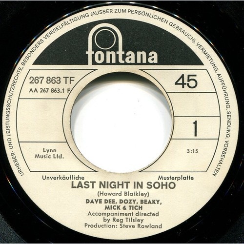 Dave Dee, Dozy, Beaky, Mick & Tich - Last Night In Soho (7", Single, Promo)