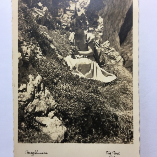 Bergblumen (F.Fürst) - Mädchen beim Blumenpflücken - Künstlerkarte 20101 TH