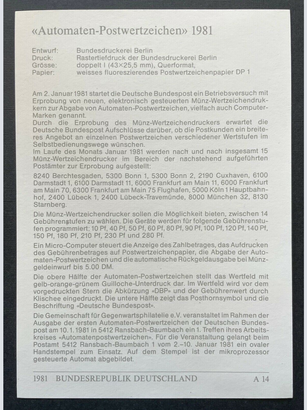 Brief Bundespost Ransbach Baumbach 1981 Deutschland ca.14,7x10,5cm 410327