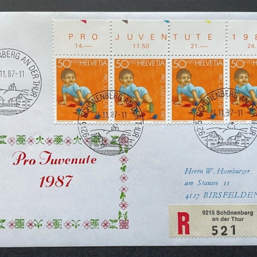 Brief Pro Juventute 1987 Reco Schönenberg Thur Schweiz ca.16,1x11,3cm 410329