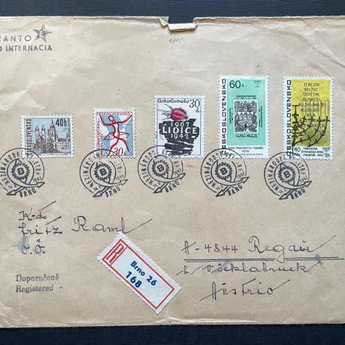 Brief Esperanto Pardubice CSSR OÖ Reco Brno26 1957 ca.22,9x16cm 410339