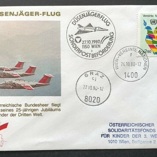Brief 2.Düsenjäger-Flug Vereinte Nationen Graz 1980 ca.16,1x11,4cm 410345