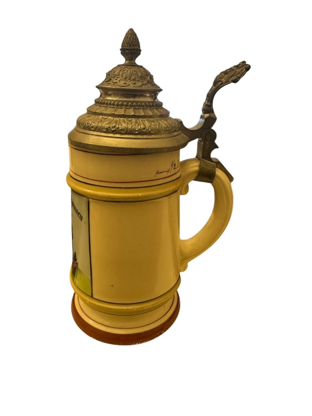 Gruß aus Bierkrug Burghausen  Zinndeckel Bodenbild 0,5 L ca. 21 cm um 1920