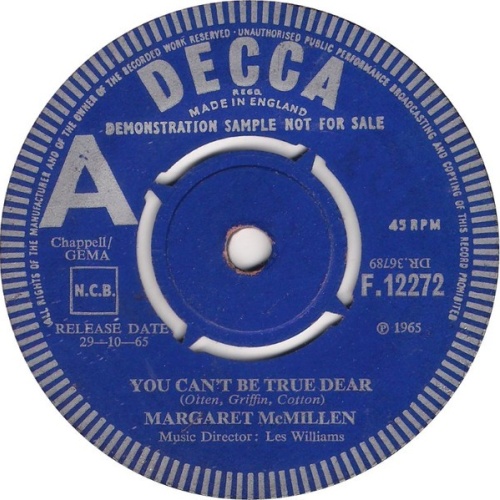 Margaret McMillen - You Can't Be True Dear (7", Promo)