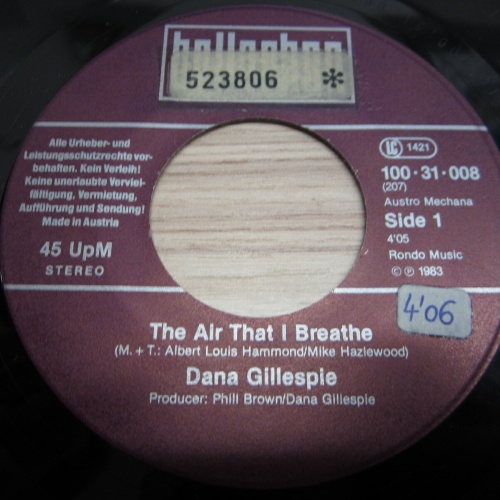 Single /  Dana Gillespie ?– The Air That I Breathe    / AUT   PRESS /   RAR /