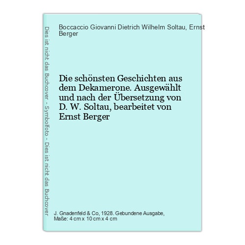 Die schönsten Geschichten aus dem Dekamerone. Ausgewählt und nach der Übersetzun
