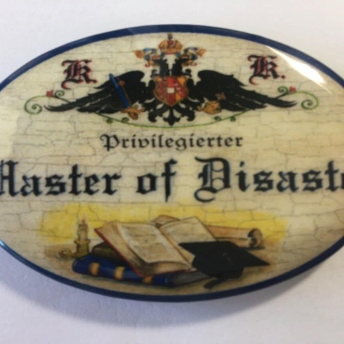 Nostalgie flaschenöffner magnet priviligierter master of disaster studentenmütze