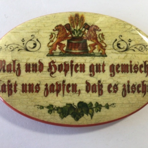 Nostalgie flaschenöffner magnet malz und hopfen gut gemischt bierfass