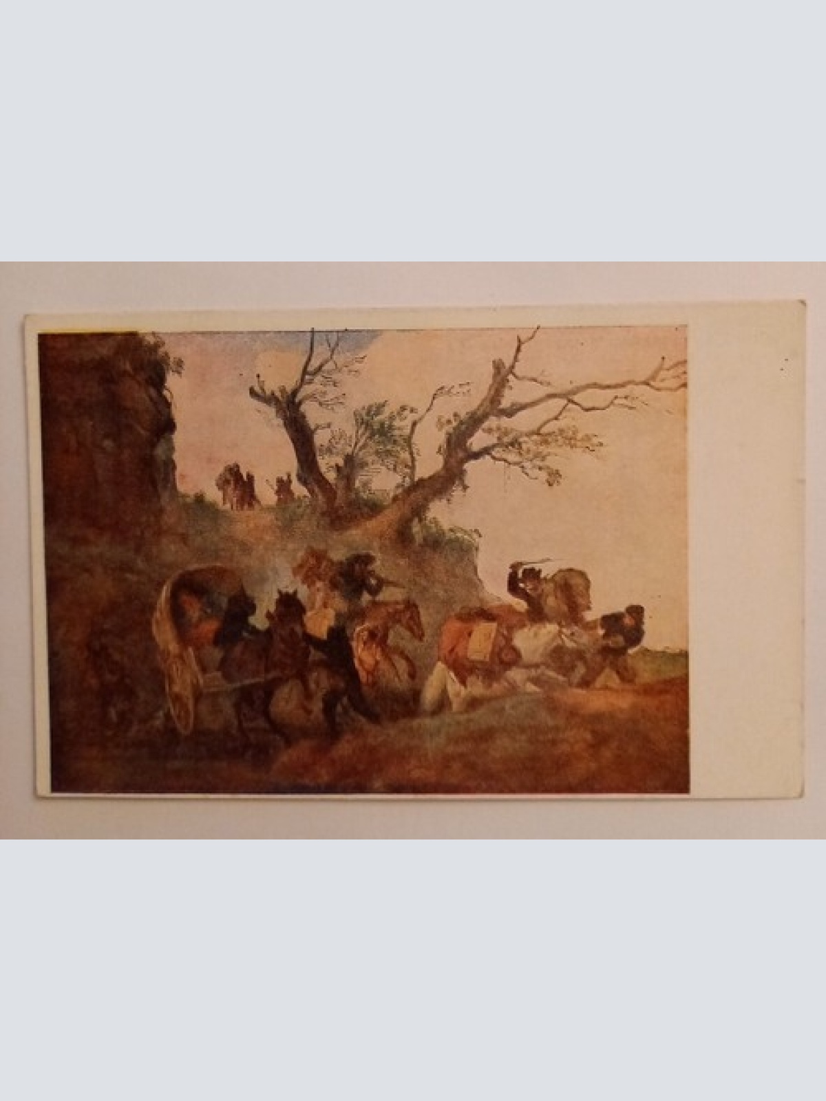 Künstlerkarte Zweirädriger gedeckter Wagen von Räubern überfallen 500147A gr D