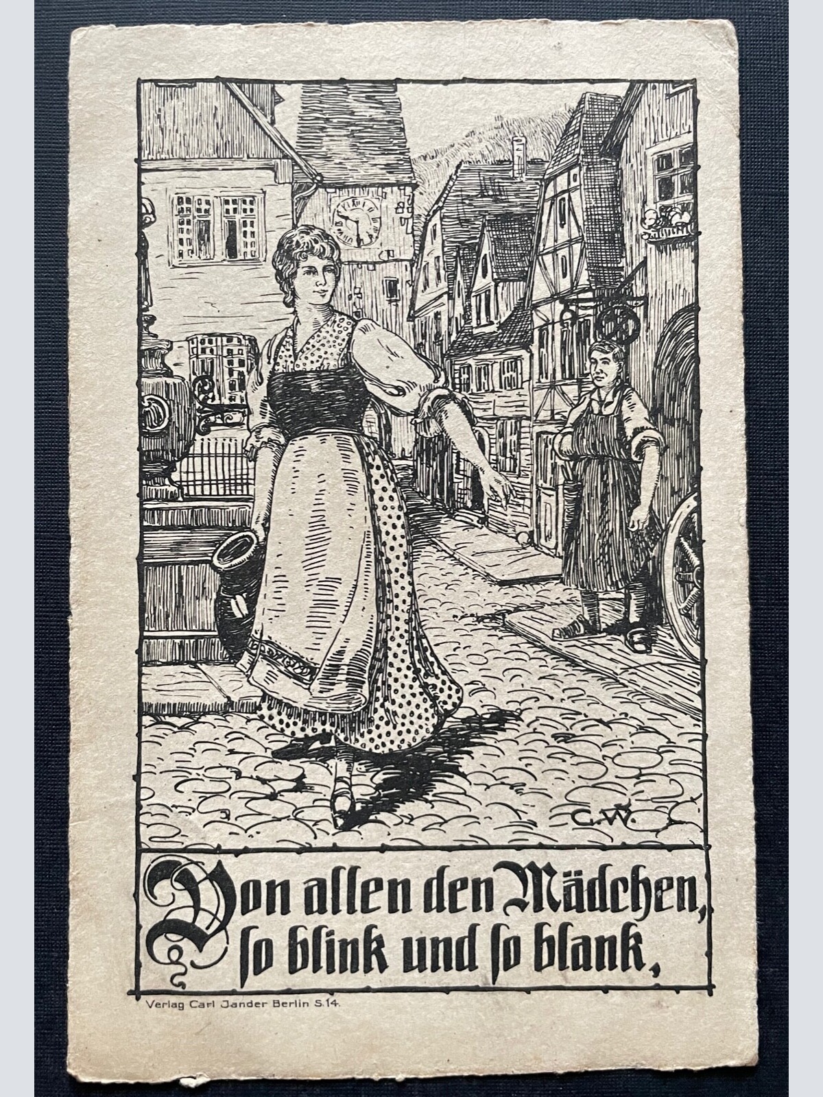 Von allen den Mädchen Frau Krug Kleid Gasse Stadt Kirche Uhrturm 400429  F