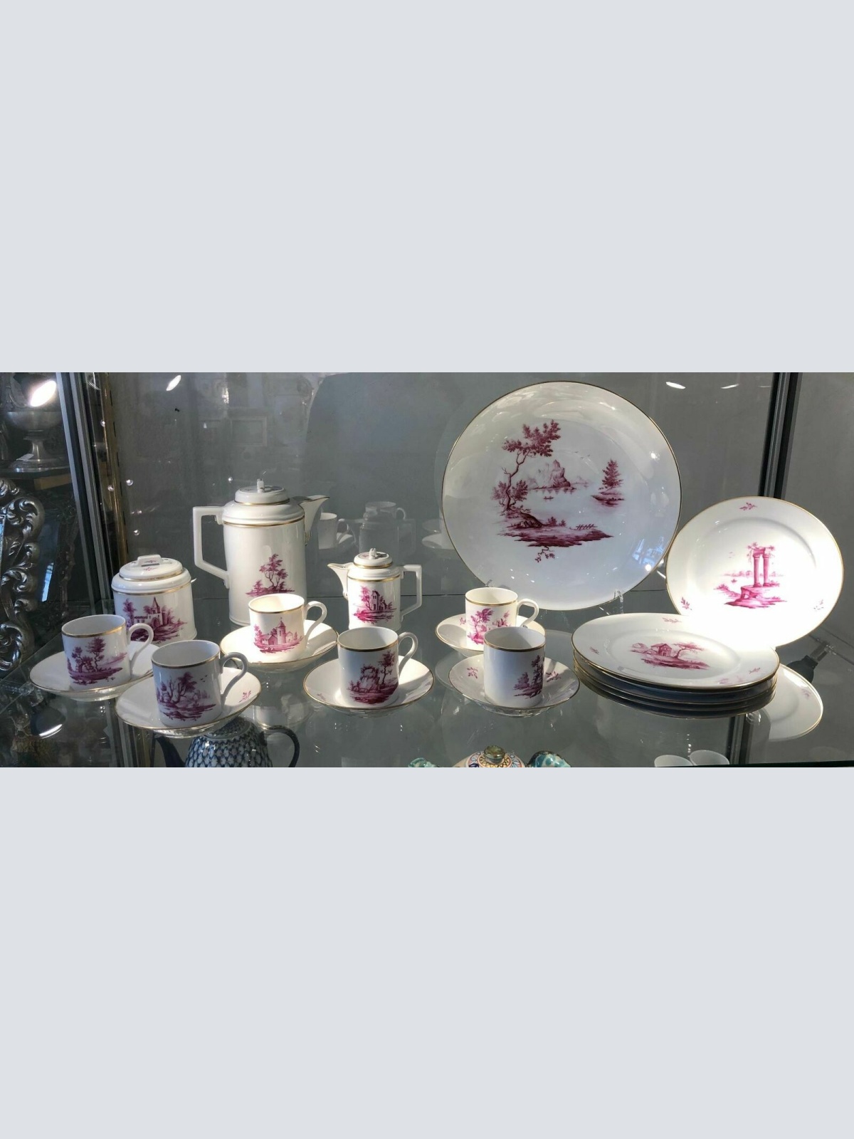 Höchst Purpur Camaieu Kaffeservice inkl. Wandteller erste Wahl unbeschädigt