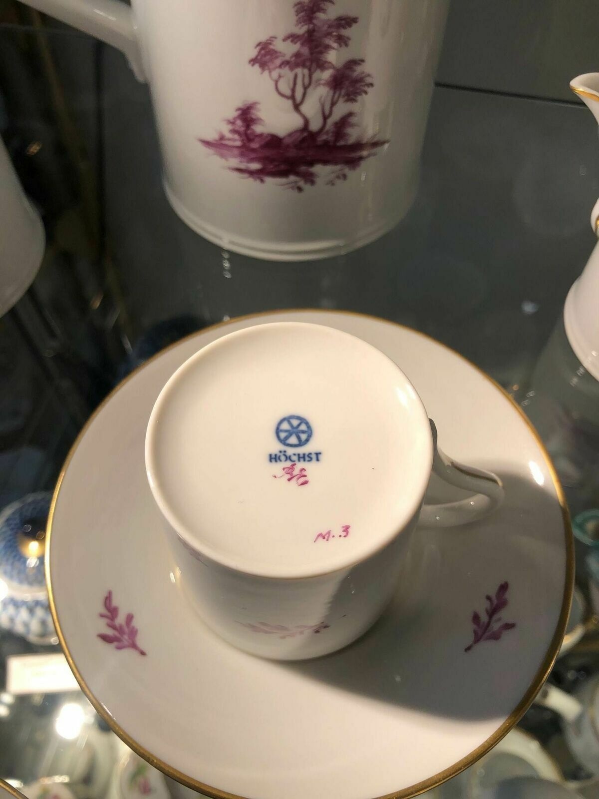 Höchst Purpur Camaieu Kaffeservice inkl. Wandteller erste Wahl unbeschädigt