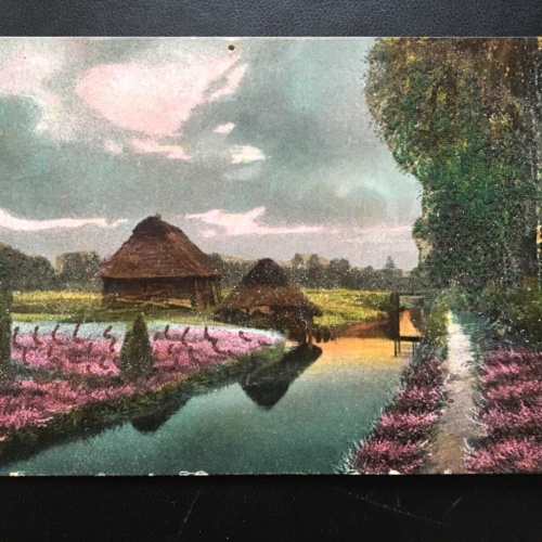 Landschaft mit Strohhütten - Bach Wald - Künstlerkarte 901 TH