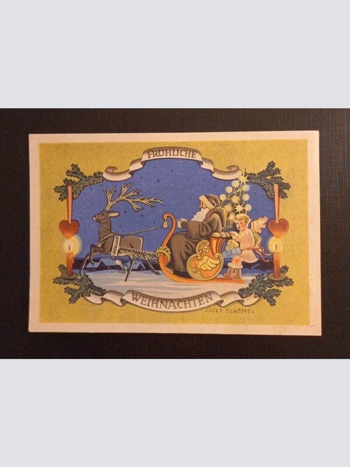 Fröhliche Weihnachten Josef Schöffel Weihnachtsmann Kind Schlitten 165349 Ga G