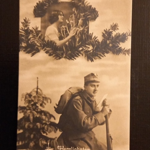 Herzlichsten Weihnachtsgruss Frau Spielt Harfe Soldat Mit Gewehr 165385 Ga G