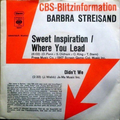 Barbra Streisand - Sweet Inspiration / Where You Lead (7", Single, Promo)