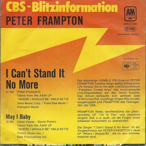 Peter Frampton - I Can't Stand It No More (7", Single, Promo)