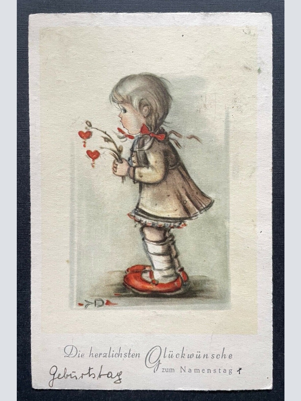 Die herzlichsten Glückwünsche zum Namenstag Kind Mädchen Blumen Kleid 410166 TH