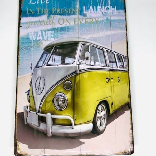 Blech Schild Live in the Present Launch yourself on every Wave 30x20cm 50097