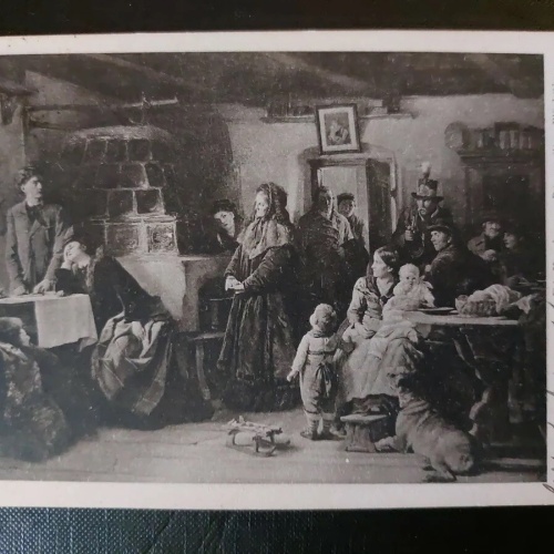 Kurzbauer Die ereilten Flüchtlinge Bauernhaus Kachelofen 402566 WM F