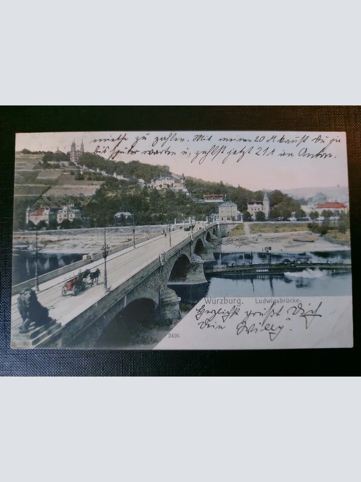 Würzburg Ludwigsbrücke Kirche Hügel Schiff Fluss 402567 WM F