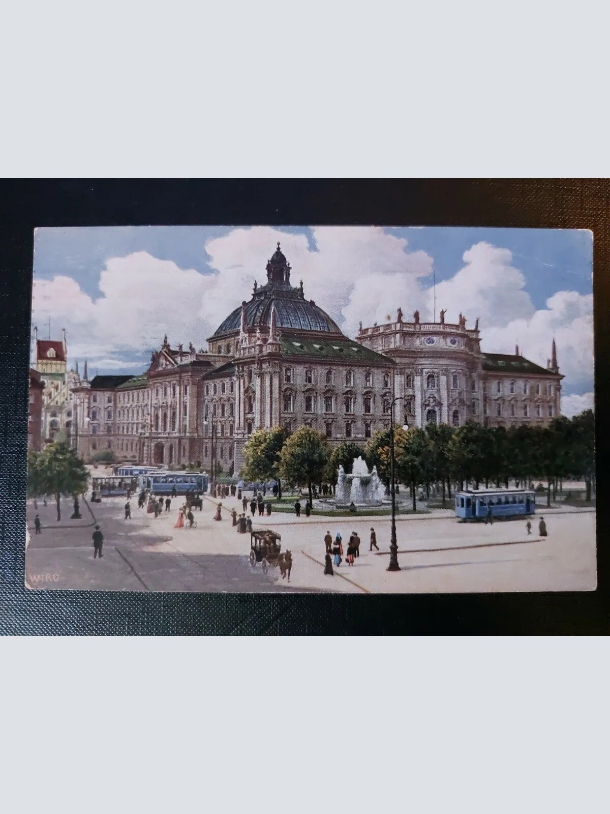 München Justizpalast Hauptplatz Alee Straßenbahn Kutsche Laterne 402584 WM F